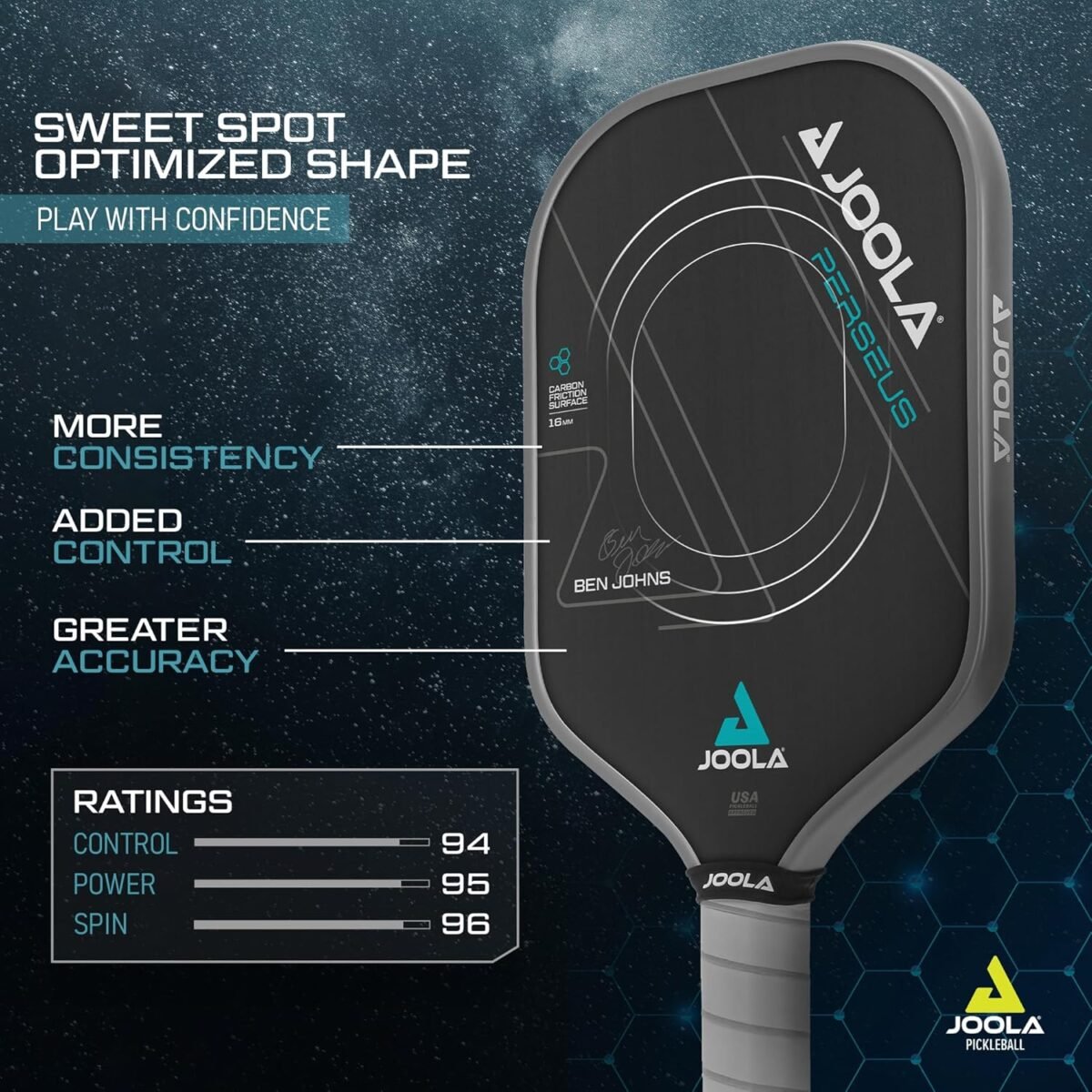 Joola Ben Johns PERSEUS CFS 16mm Carbon Pickleball Paddle - Image 5